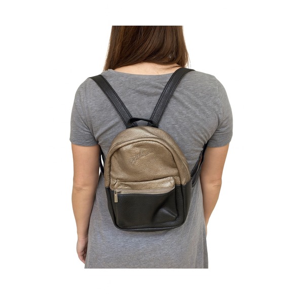 JuJuBe Mini Backpack Convertible Bag Purse Metallic Gold Black Faux Leather - Picture 1 of 8
